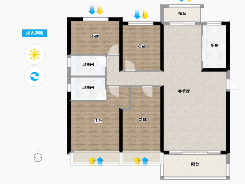 陕西省-西安市-西安碧桂园香湖湾1号-118.40-户型库-采光通风