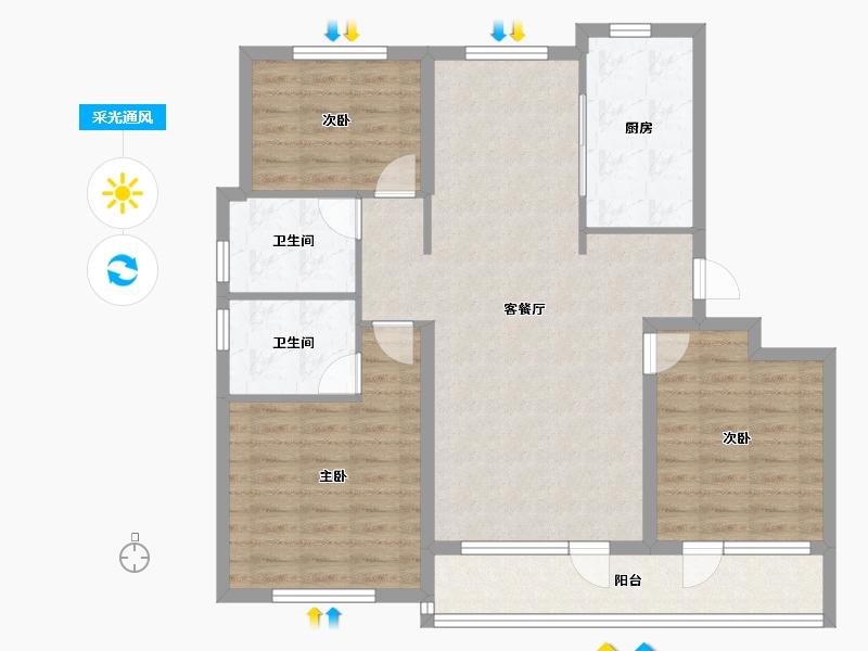 山东省-青岛市-融创影都壹號朗悦-101.00-户型库-采光通风