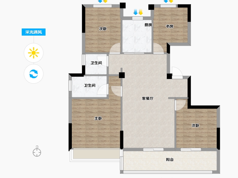 浙江省-台州市-中盛金茂铂珺府-103.20-户型库-采光通风