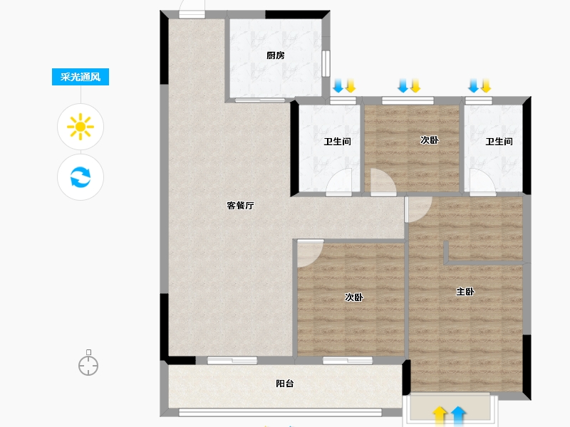 浙江省-台州市-云樾玖溪-106.39-户型库-采光通风