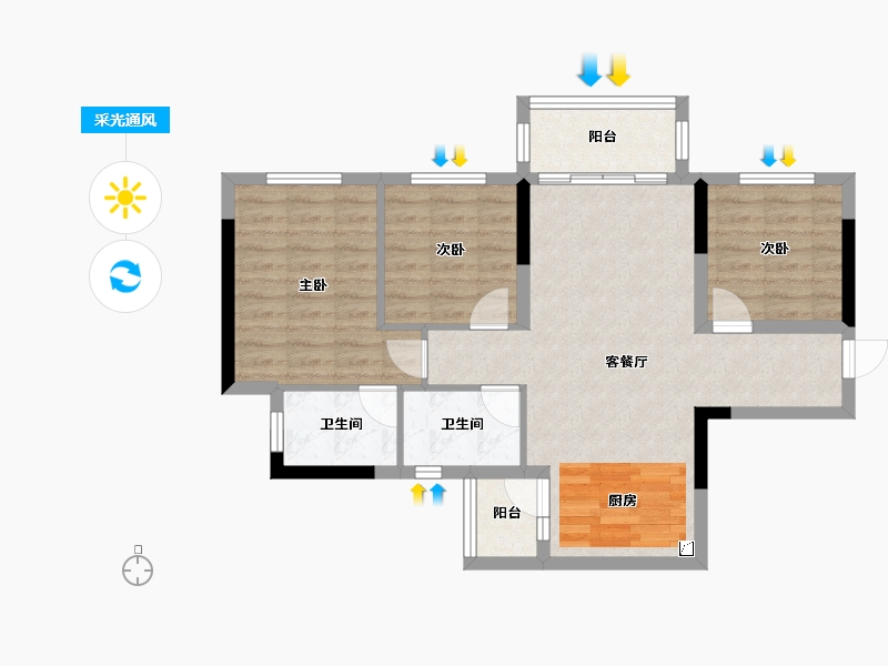 重庆-重庆市-雅居乐茅莱山居澜岸雅苑-74.23-户型库-采光通风