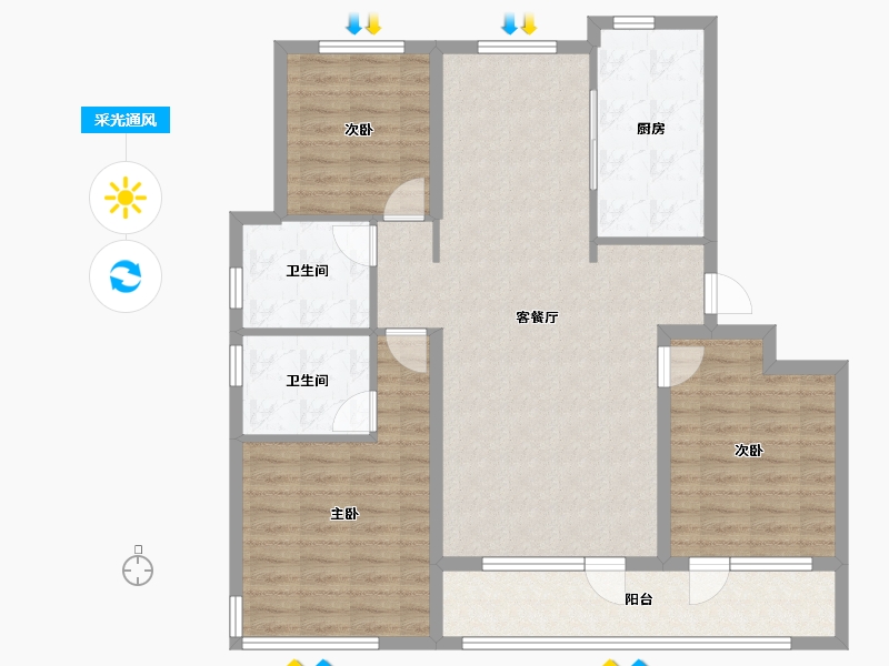 山东省-青岛市-融创影都壹號朗悦-106.00-户型库-采光通风