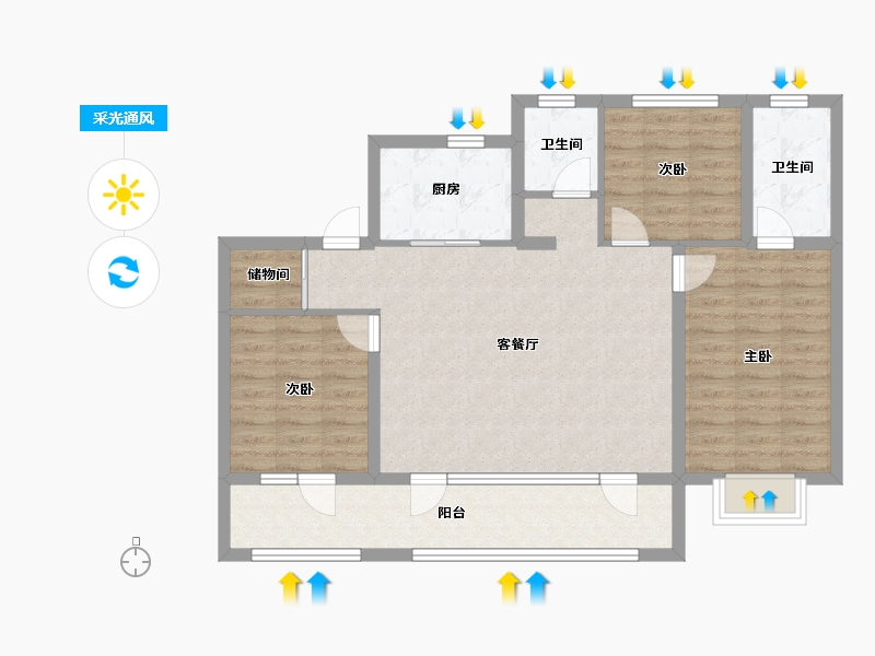 山东省-青岛市-融创影都壹號朗悦-94.01-户型库-采光通风