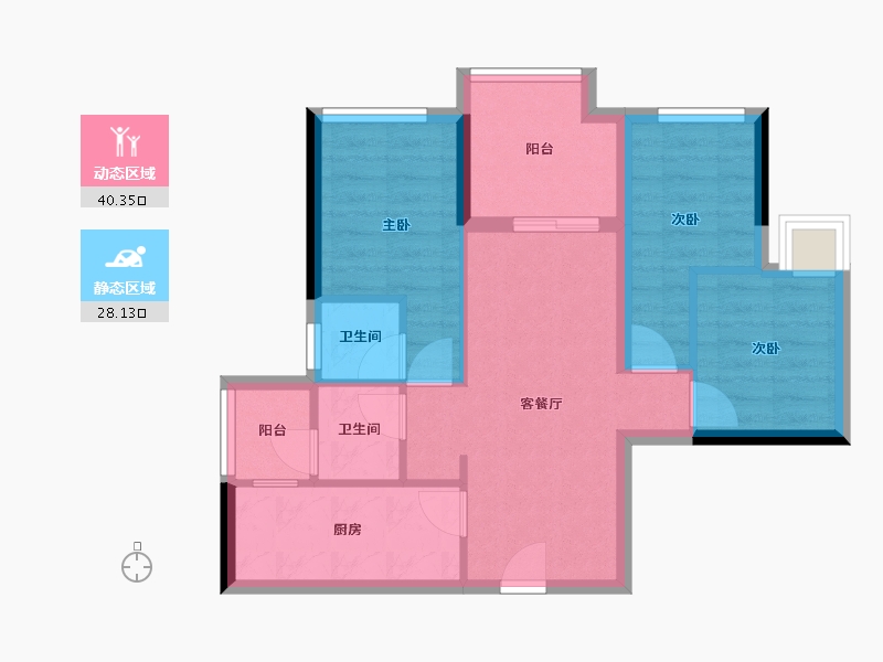 重庆-重庆市-金科东原青溪林-60.33-户型库-动静分区