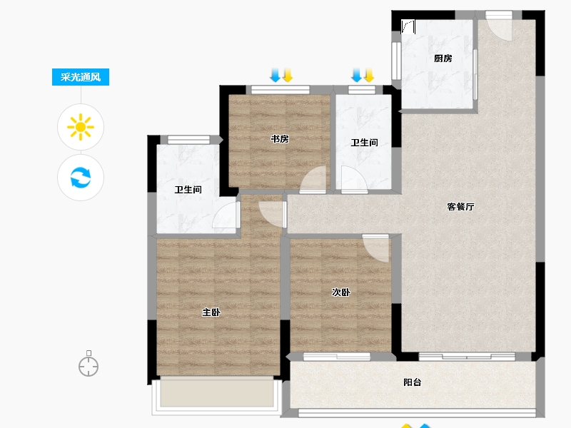 浙江省-绍兴市-金樾玖著-84.80-户型库-采光通风