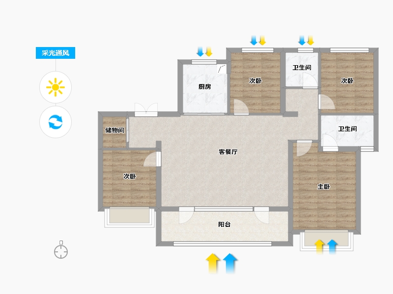 陕西省-西安市-龙湖天奕-103.23-户型库-采光通风