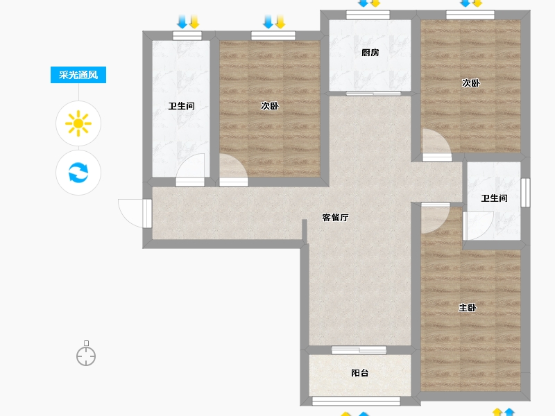 河北省-石家庄市-雅都园-76.73-户型库-采光通风