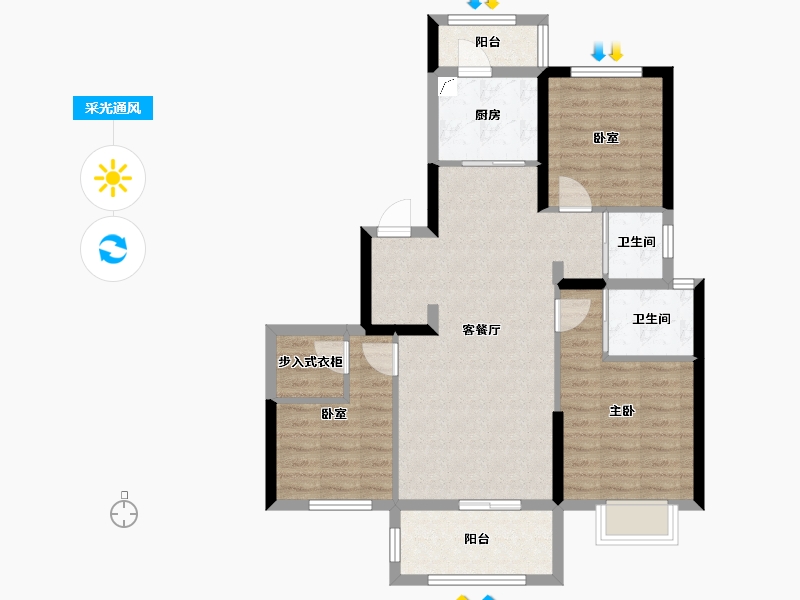 湖南省-长沙市-宇业东方红郡-82.57-户型库-采光通风