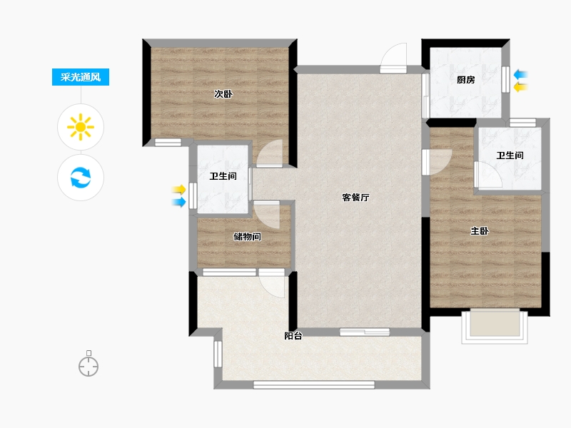 湖南省-长沙市-兆基璟宸府-87.81-户型库-采光通风