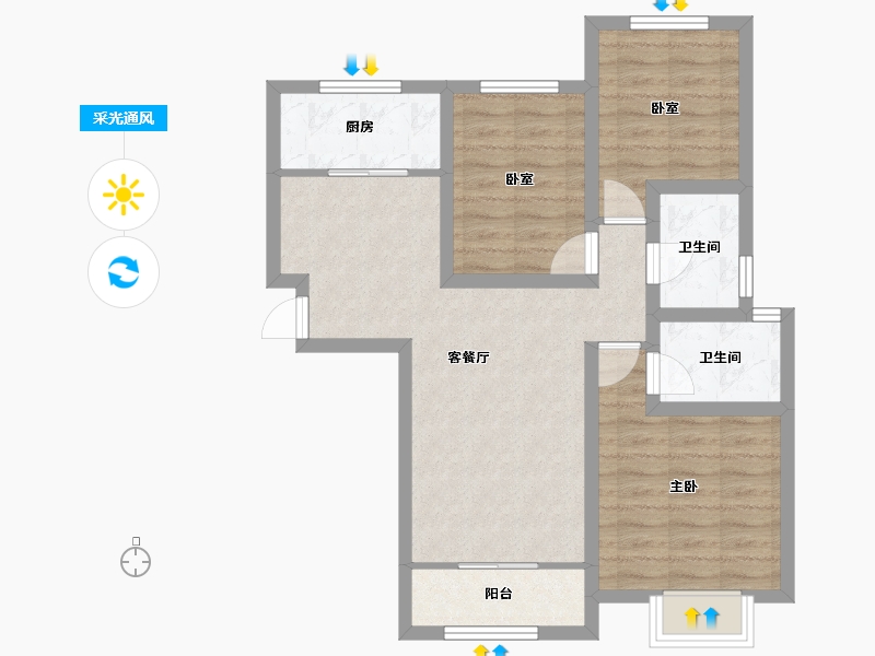 西藏自治区-拉萨市-九洲城二期-72.69-户型库-采光通风