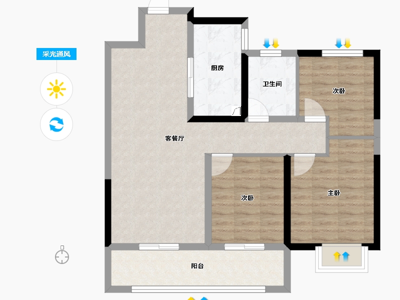 陕西省-咸阳市-合创君悦府-79.71-户型库-采光通风