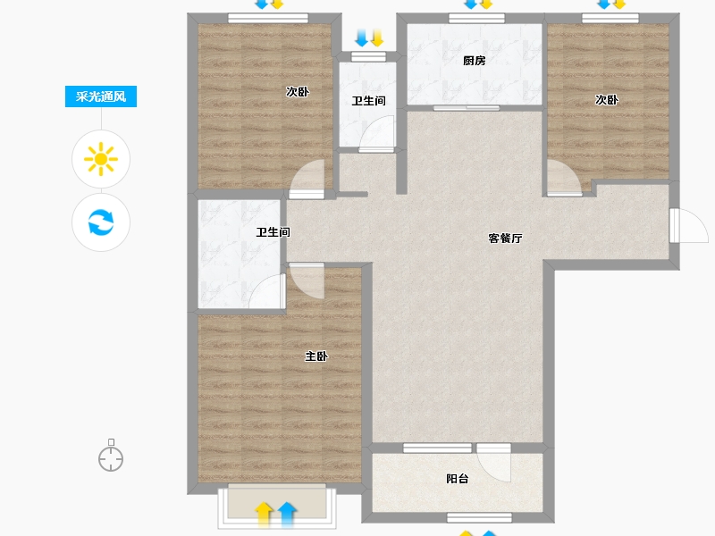 河北省-石家庄市-五合锦江府-105.30-户型库-采光通风