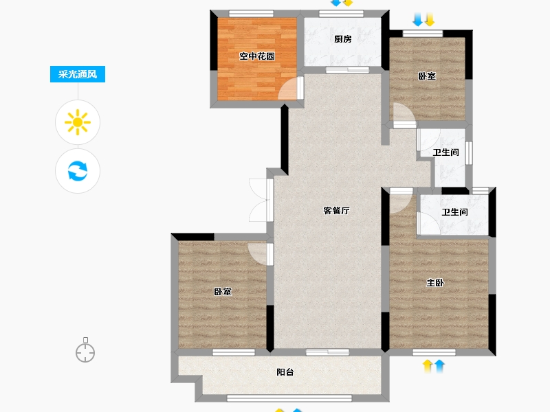 湖南省-长沙市-宇业东方红郡-100.13-户型库-采光通风