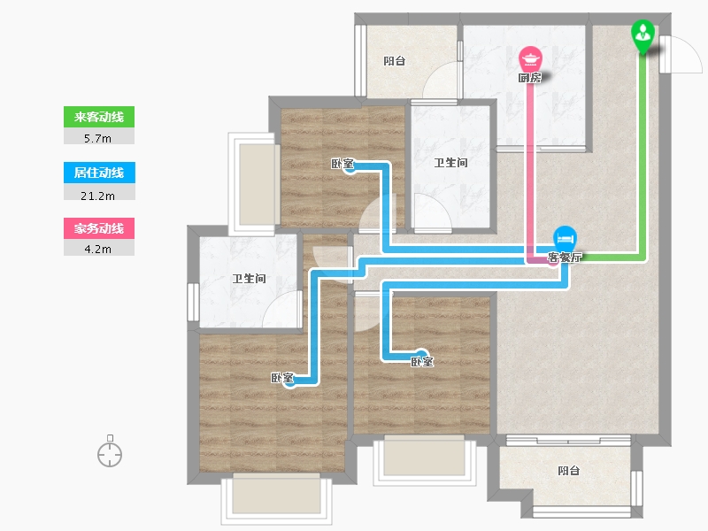 重庆-重庆市-合川新鸥鹏巴川府-75.82-户型库-动静线