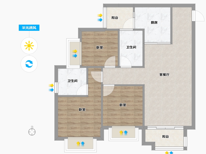 重庆-重庆市-合川新鸥鹏巴川府-75.82-户型库-采光通风