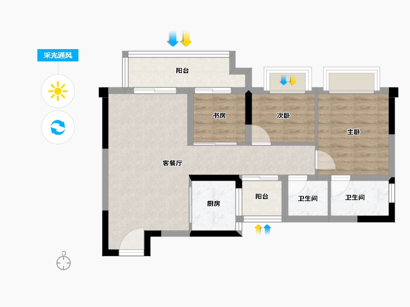 重庆-重庆市-玖著天宸-65.78-户型库-采光通风