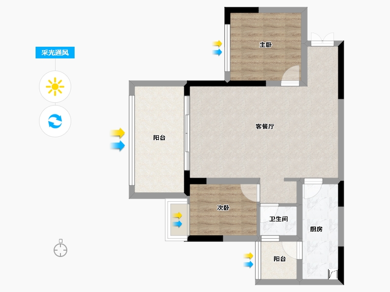 重庆-重庆市-蓝光悦江府-68.68-户型库-采光通风