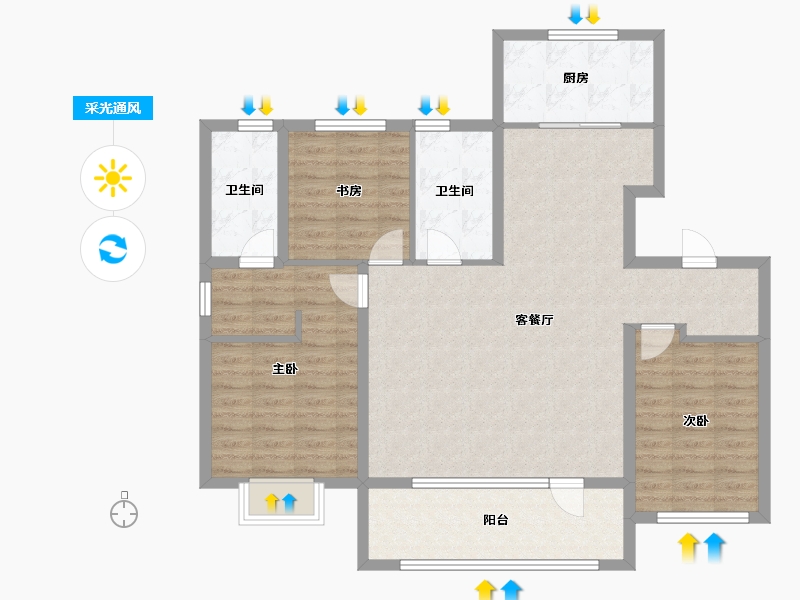 山东省-青岛市-融创影都壹號朗悦-105.00-户型库-采光通风