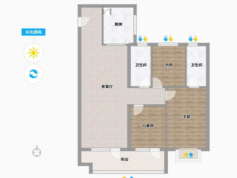 山东省-青岛市-碧桂园瑞源朗悦湾-95.00-户型库-采光通风