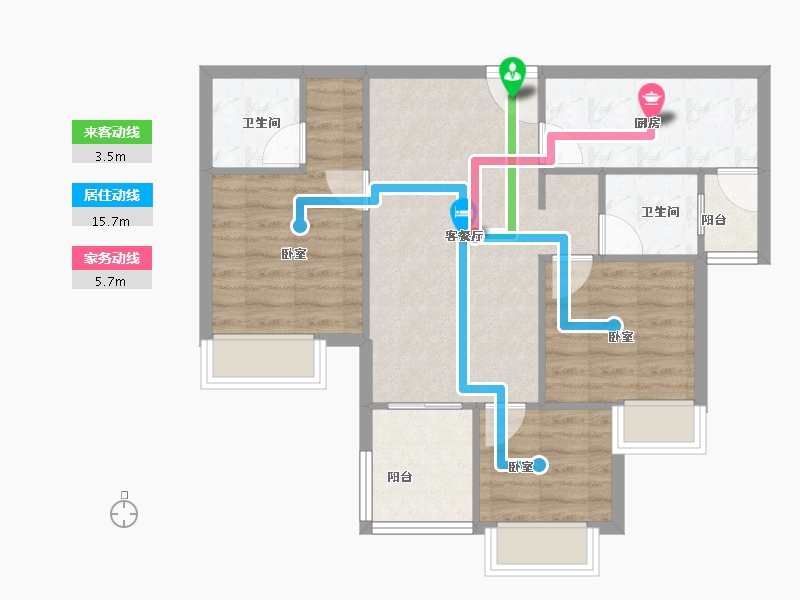 重庆-重庆市-合川新鸥鹏巴川府-70.39-户型库-动静线