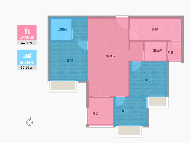 重庆-重庆市-合川新鸥鹏巴川府-70.39-户型库-动静分区