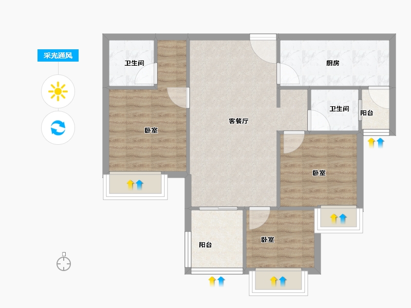 重庆-重庆市-合川新鸥鹏巴川府-70.39-户型库-采光通风