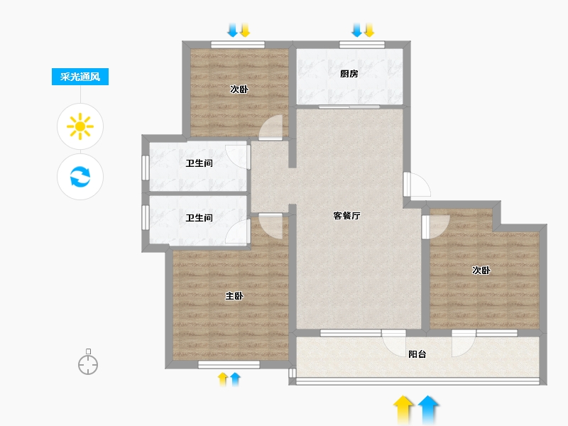 山东省-青岛市-融创影都壹號朗悦-95.00-户型库-采光通风