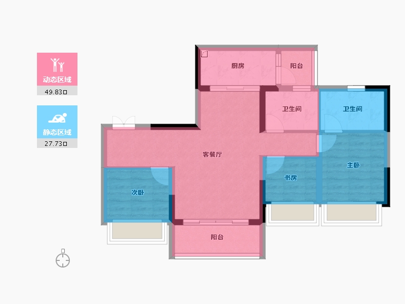 重庆-重庆市-荣盛鹿山府-68.43-户型库-动静分区