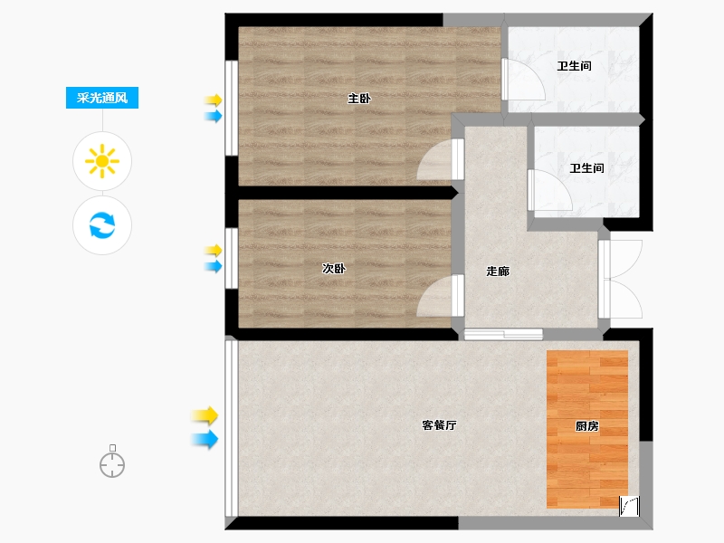 陕西省-西安市-水半湾·空中花园-65.83-户型库-采光通风