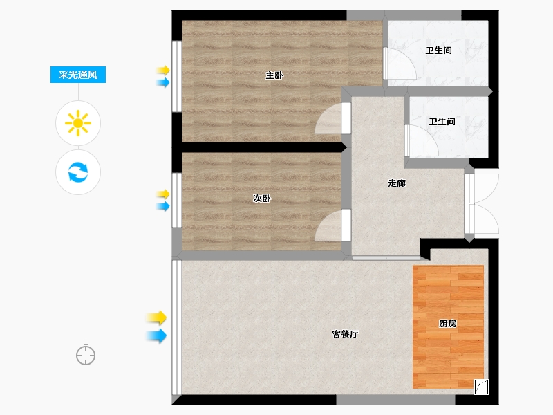 陕西省-西安市-水半湾·空中花园-66.27-户型库-采光通风