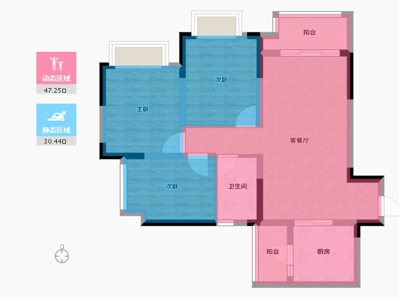 重庆-重庆市-新城琅翠-68.47-户型库-动静分区