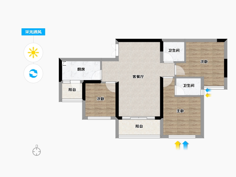 重庆-重庆市-金辉中央铭著-70.73-户型库-采光通风