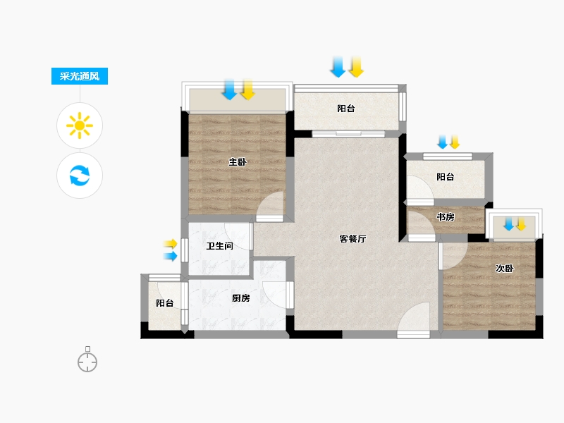 重庆-重庆市-荣盛城-72.00-户型库-采光通风