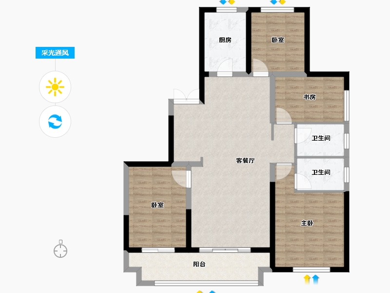 陕西省-咸阳市-中天诚品-110.10-户型库-采光通风