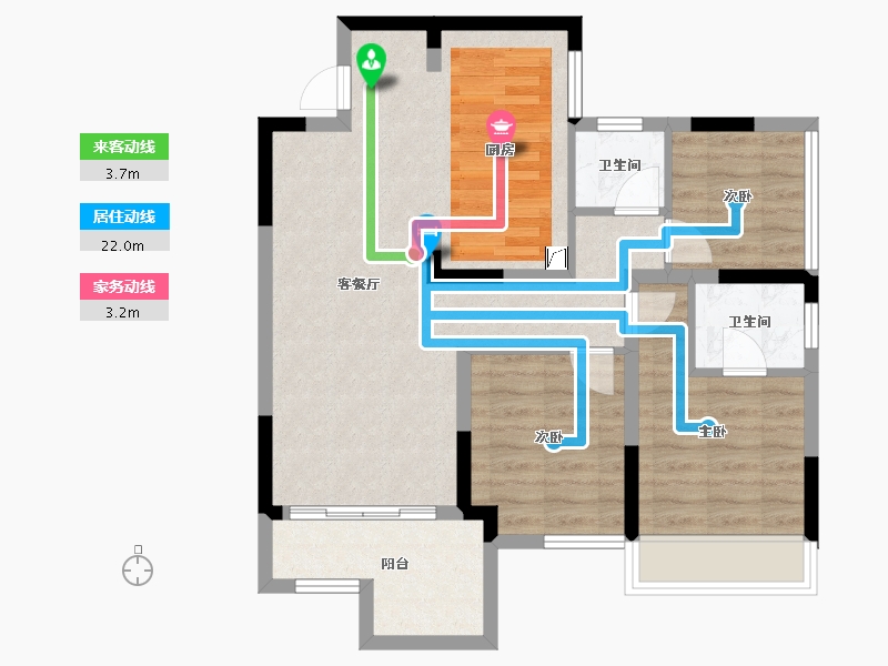 重庆-重庆市-橙珲上筑壹号-74.80-户型库-动静线