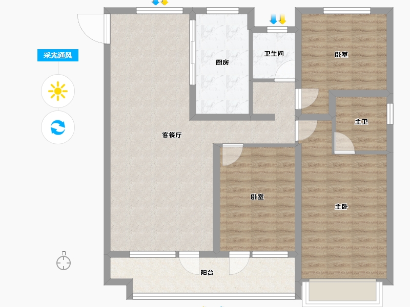 山东省-潍坊市-海通学府新苑-102.40-户型库-采光通风