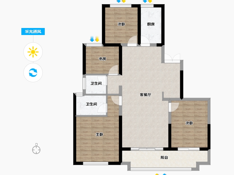 陕西省-咸阳市-中天诚品-104.27-户型库-采光通风