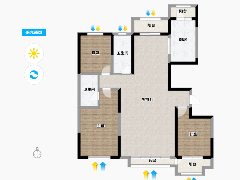 山东省-潍坊市-中冶潍坊公馆-131.21-户型库-采光通风