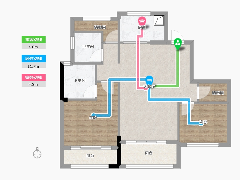 浙江省-宁波市-珑山樾花苑-90.00-户型库-动静线