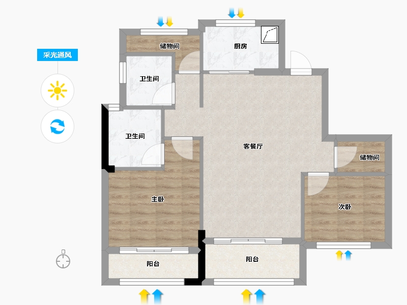 浙江省-宁波市-珑山樾花苑-90.00-户型库-采光通风