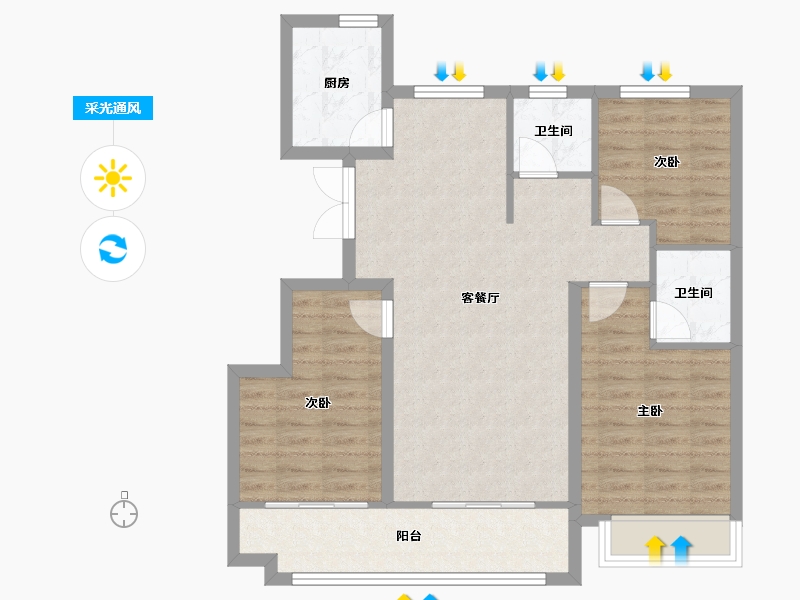 山东省-青岛市-恒信风华尚品-85.60-户型库-采光通风