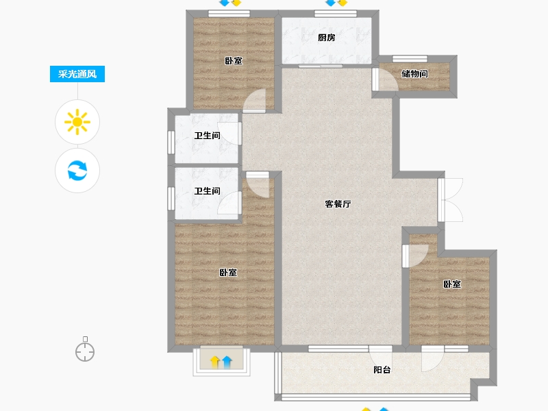 山东省-潍坊市-恒信阳光假日-106.34-户型库-采光通风