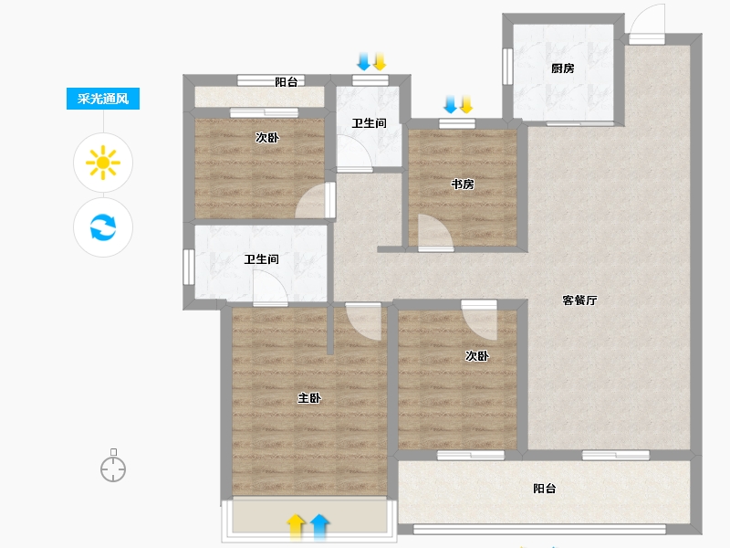 浙江省-台州市-金科世茂玉澜府-104.00-户型库-采光通风