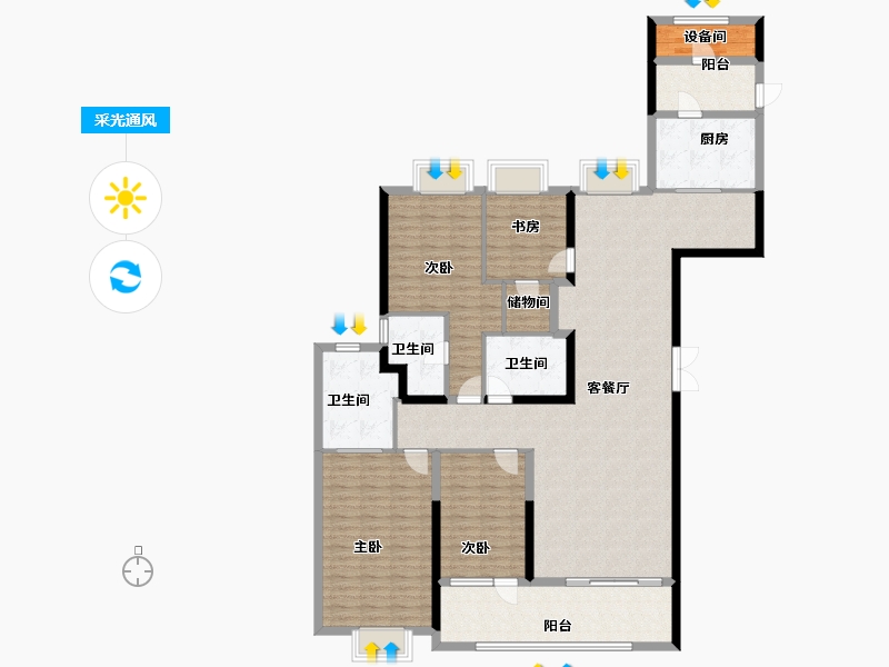 湖北省-武汉市-绿城武汉黄浦湾-156.00-户型库-采光通风