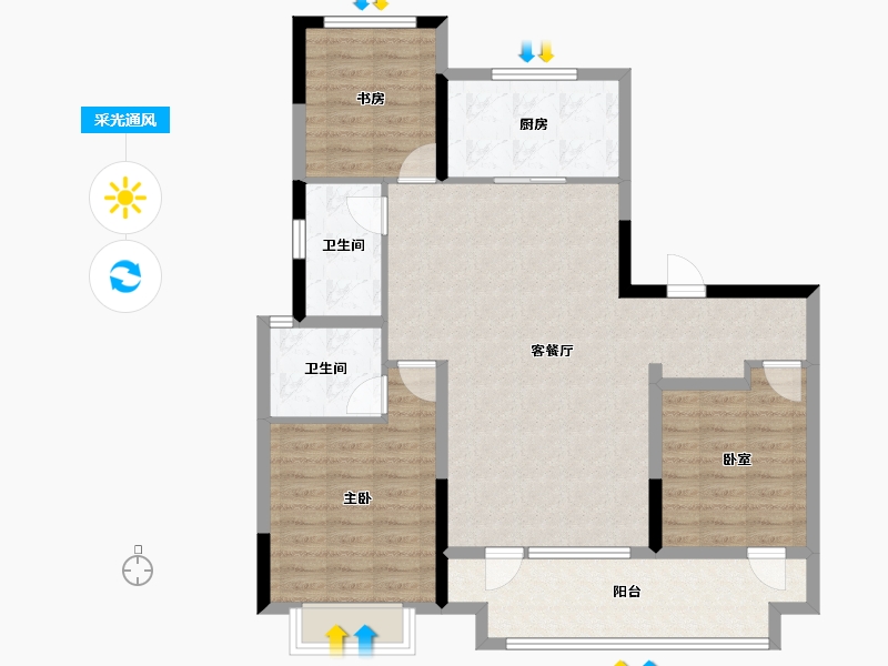 山东省-青岛市-开投仙山雅居-99.74-户型库-采光通风