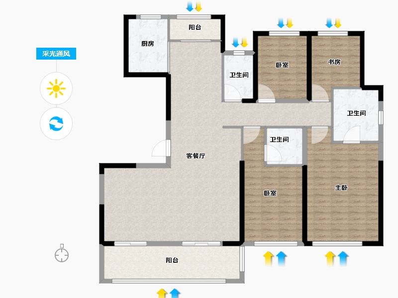 陕西省-咸阳市-中天诚品-154.41-户型库-采光通风