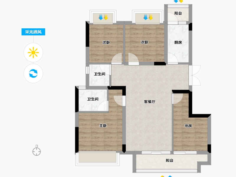 重庆-重庆市-溪山玥-80.00-户型库-采光通风