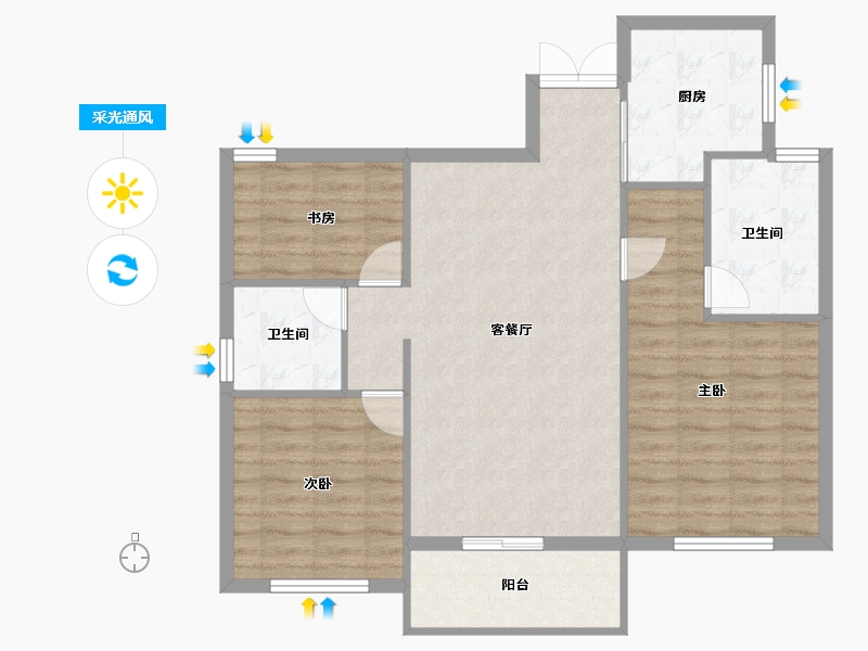 浙江省-绍兴市-绿城明月春江-90.42-户型库-采光通风