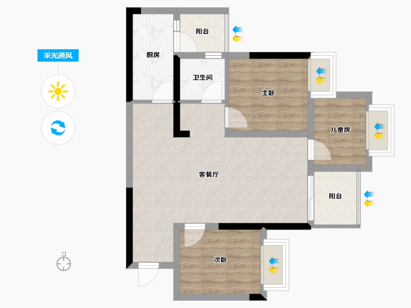 重庆-重庆市-溪山玥-64.19-户型库-采光通风