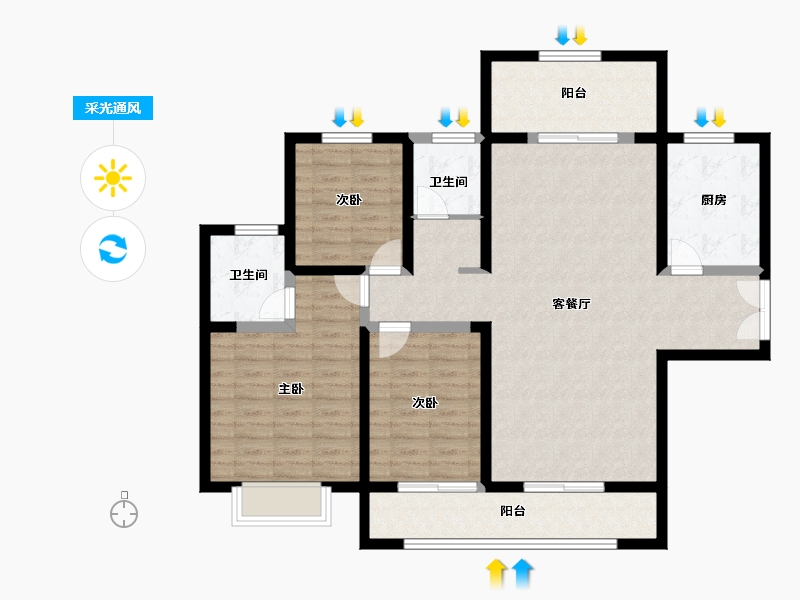 陕西省-西安市-高新云锦-113.60-户型库-采光通风